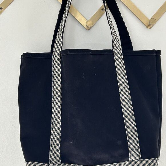 Lands' End Tote Bag Embroidered "Captains" Black with Gingham Canvas Preppy - Picture 15 of 15